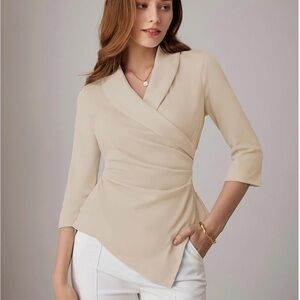 Grace Karin Beige Wrap Blouse